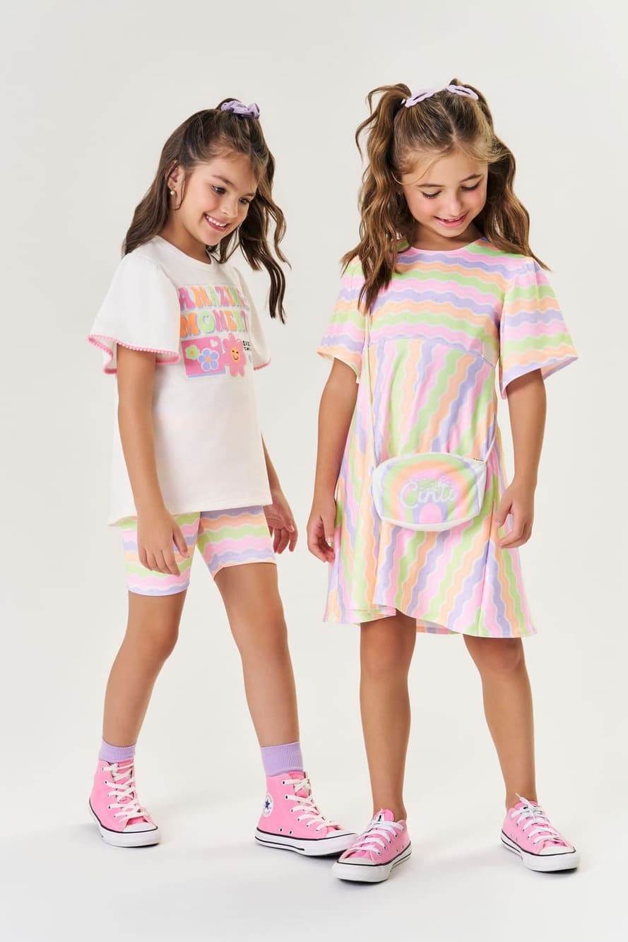 Conjunto Infantil Cinti Verão Shorts Ciclista e Blusa Amazing Neon