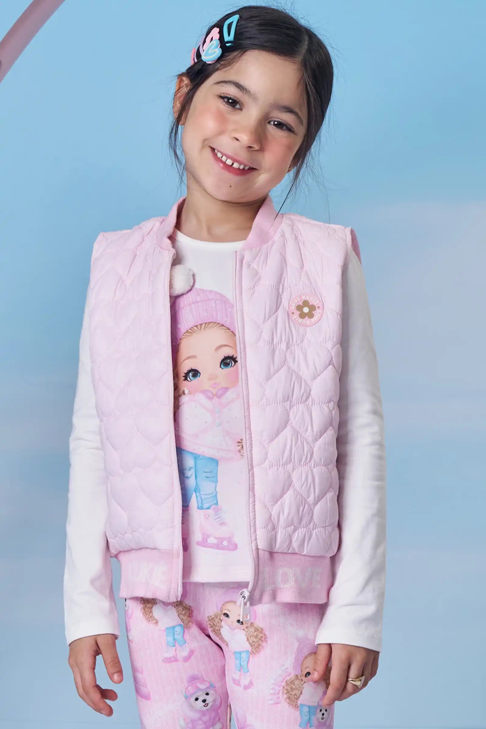 Blusa Infantil Kukiê Inverno Manga Longa Branca Menininha Esqui