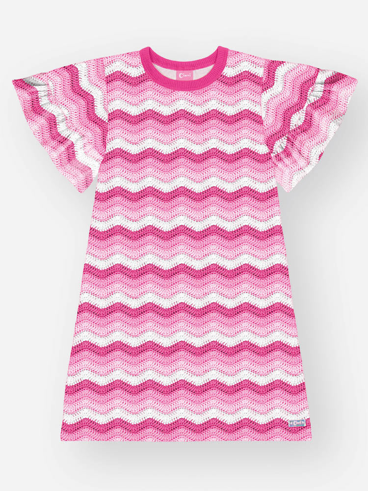 Vestido Infantil Cinti Verão Rosa Tricô 3D