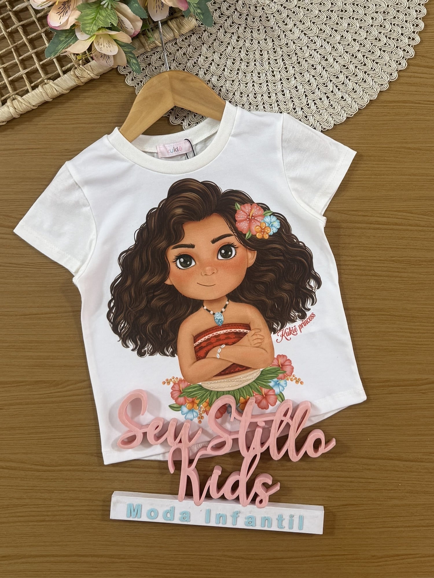 Blusa Infantil Kukiê Verão Branca Princesa Moana