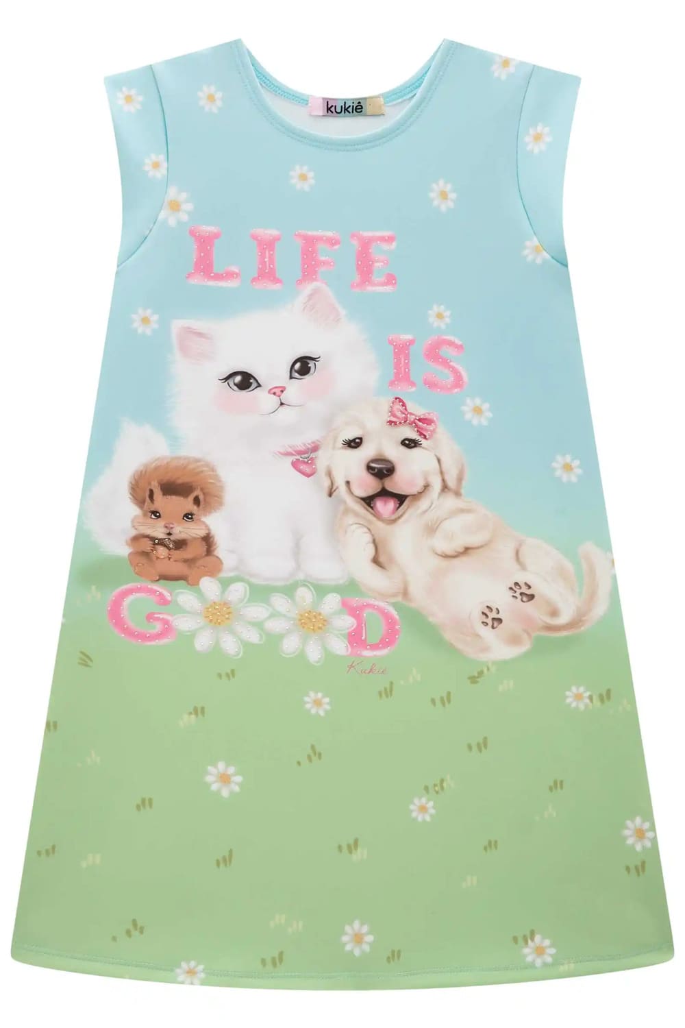 Vestido Infantil Kukie Verão Azul Animais