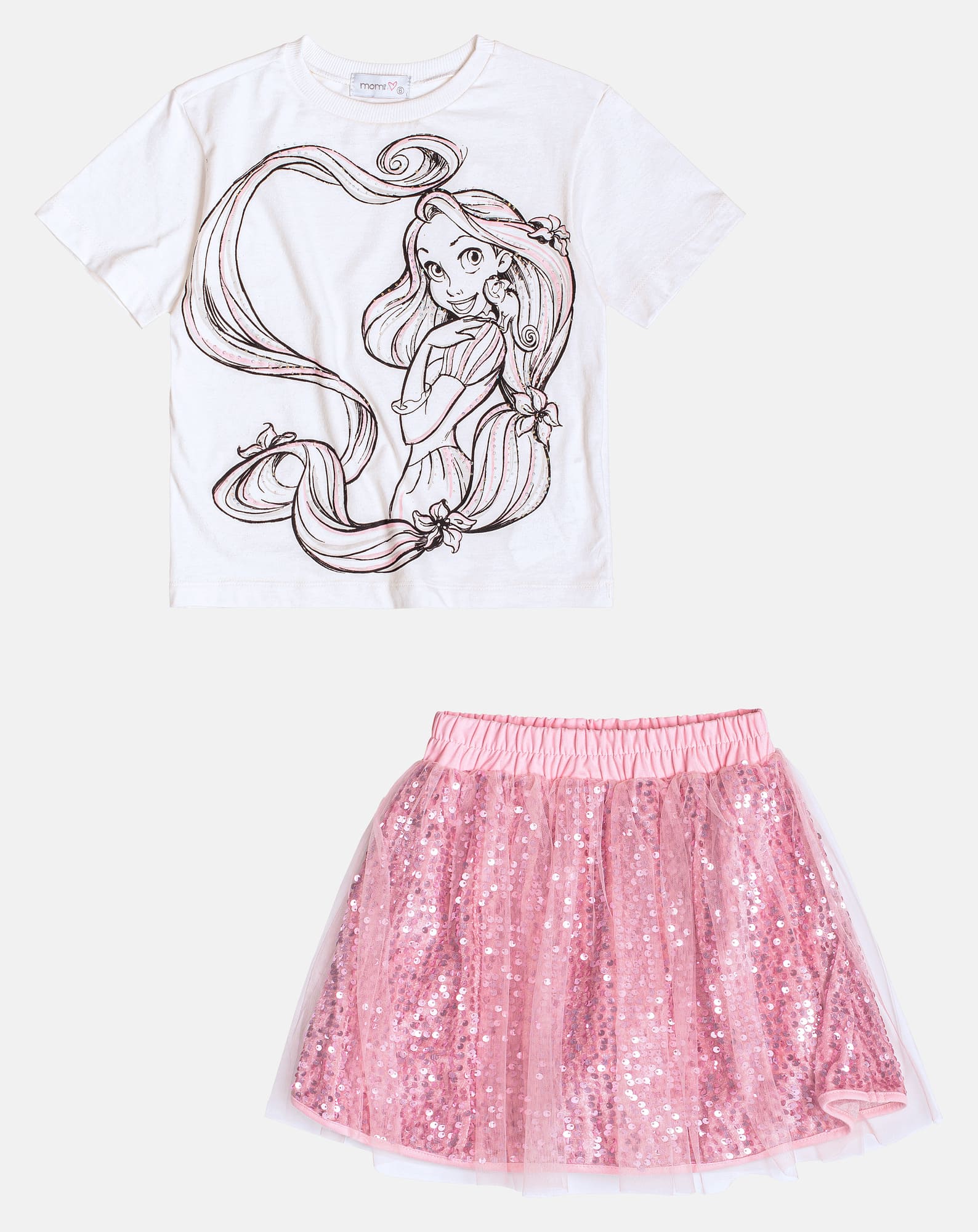 Conjunto Infantil Momi Inverno com Saia Rosa e Blusa Rapunzel Disney