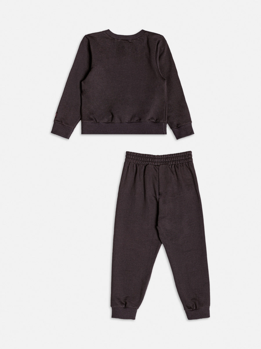 Conjunto Infantil Momi Inverno com Calça e Moletom sem Flanela Cinza Escuro Hello Kitty