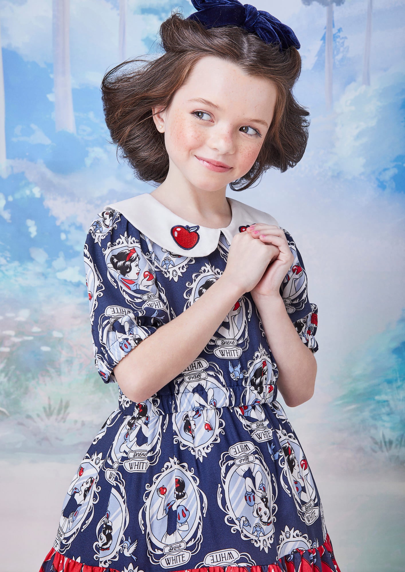 Vestido Infantil Animê Manga Curta Espelho Meu Branca de Neve Disney