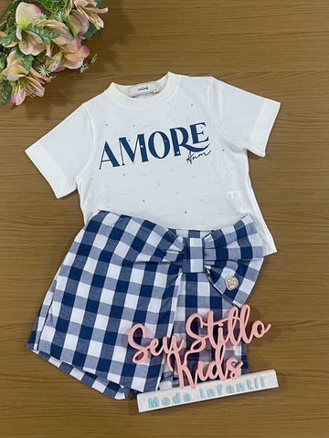 Conjunto Infantil Animê Verão Shorts Saia e Blusa Amore