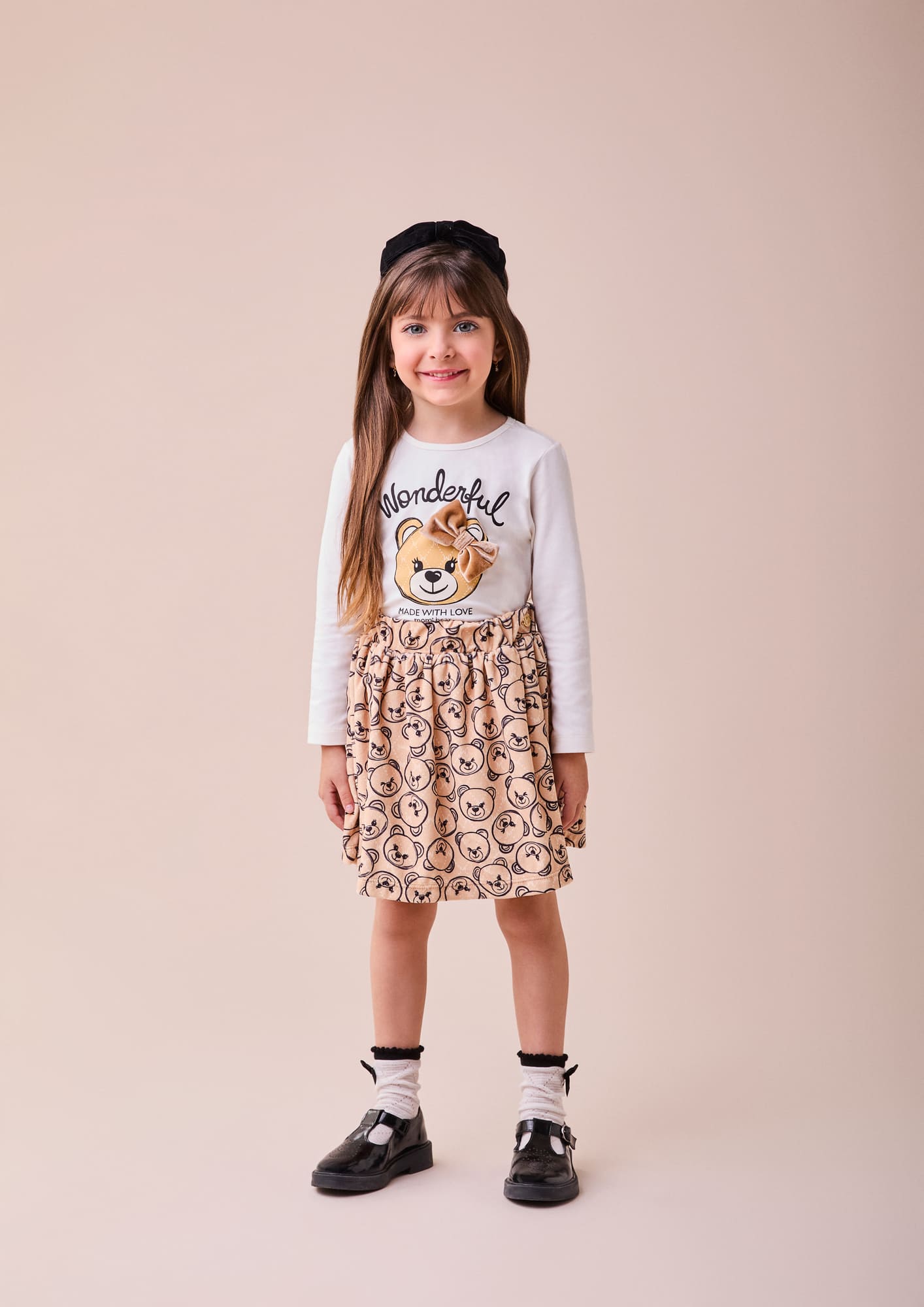 Conjunto Infantil Momi Inverno com Saia e Blusa Manga Longa Ursinha Laço
