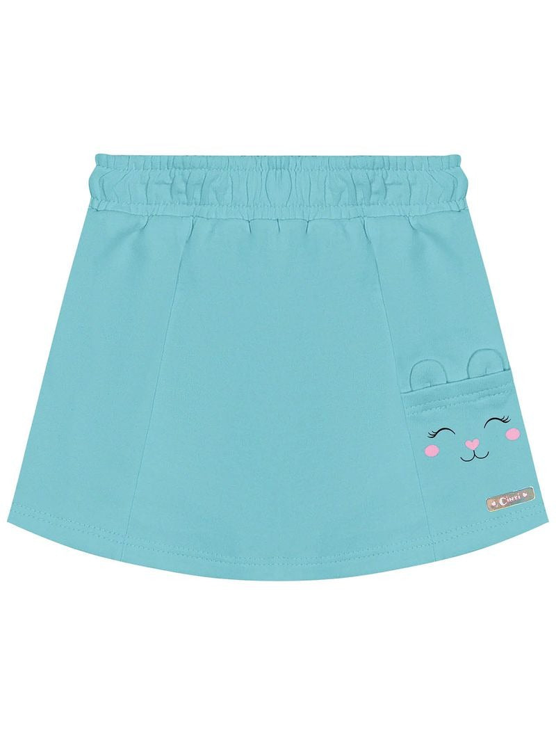 Conjunto Infantil Cinti Verão Shorts Saia Azul e Blusa Unicórnio