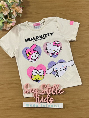 Blusa Infantil Momi Verão Bege Hello Kitty e Amigos