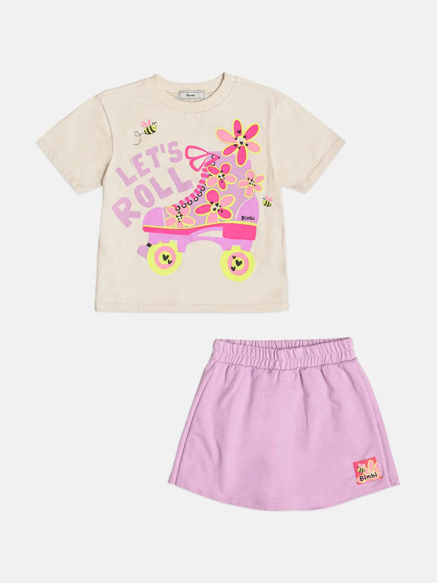 Conjunto Infantil Menina Bimbi Shorts Saia Lilás e Blusa Patins