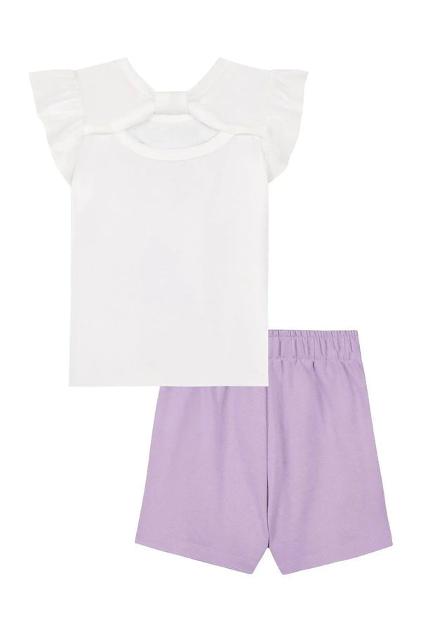 Conjunto Infantil Kukiê Verão com Shorts Saia Lilás e Blusa Branca Fadinha