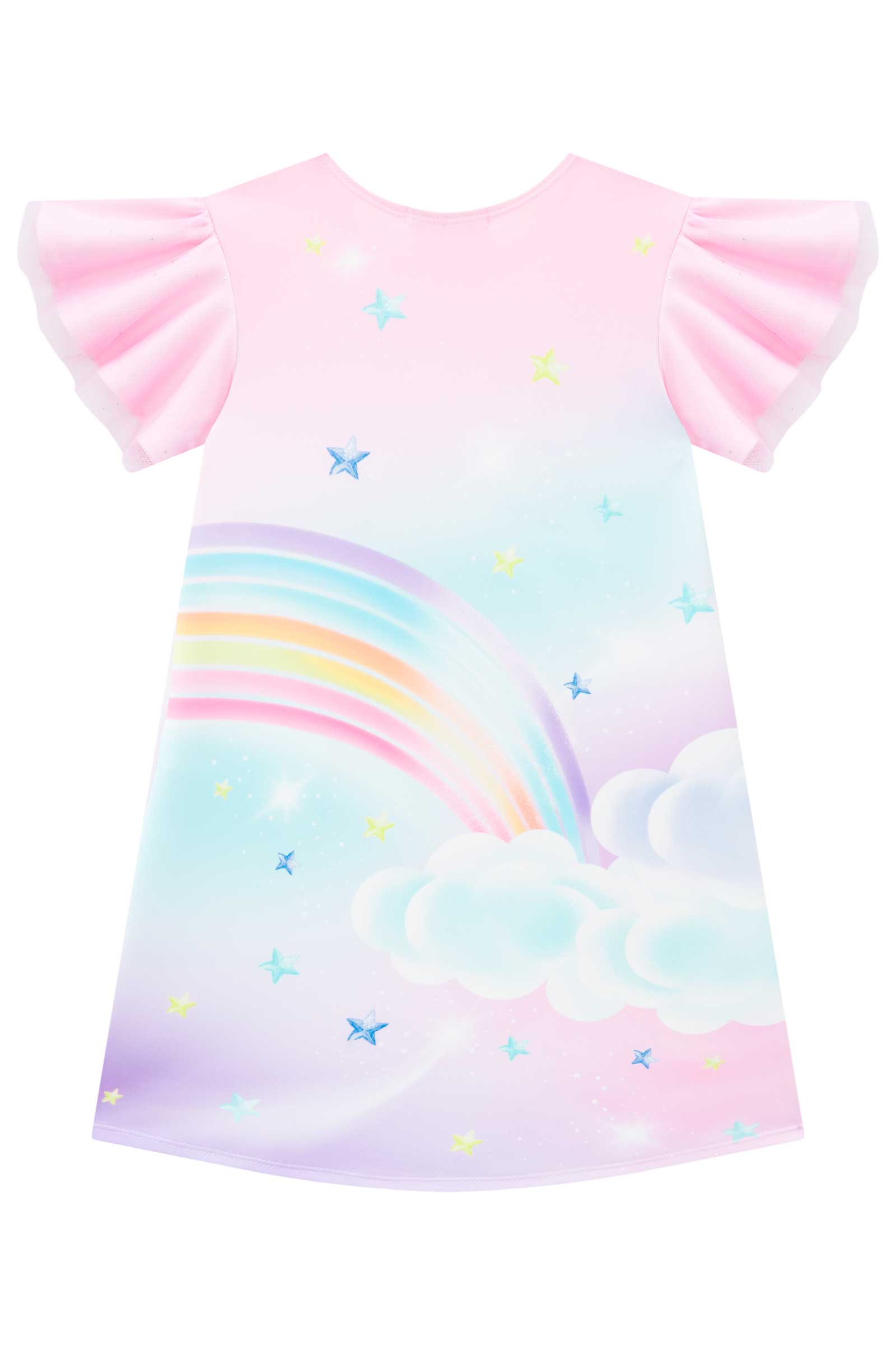 Vestido Infantil Kukie Verão Rosa Sereia Arco-íris