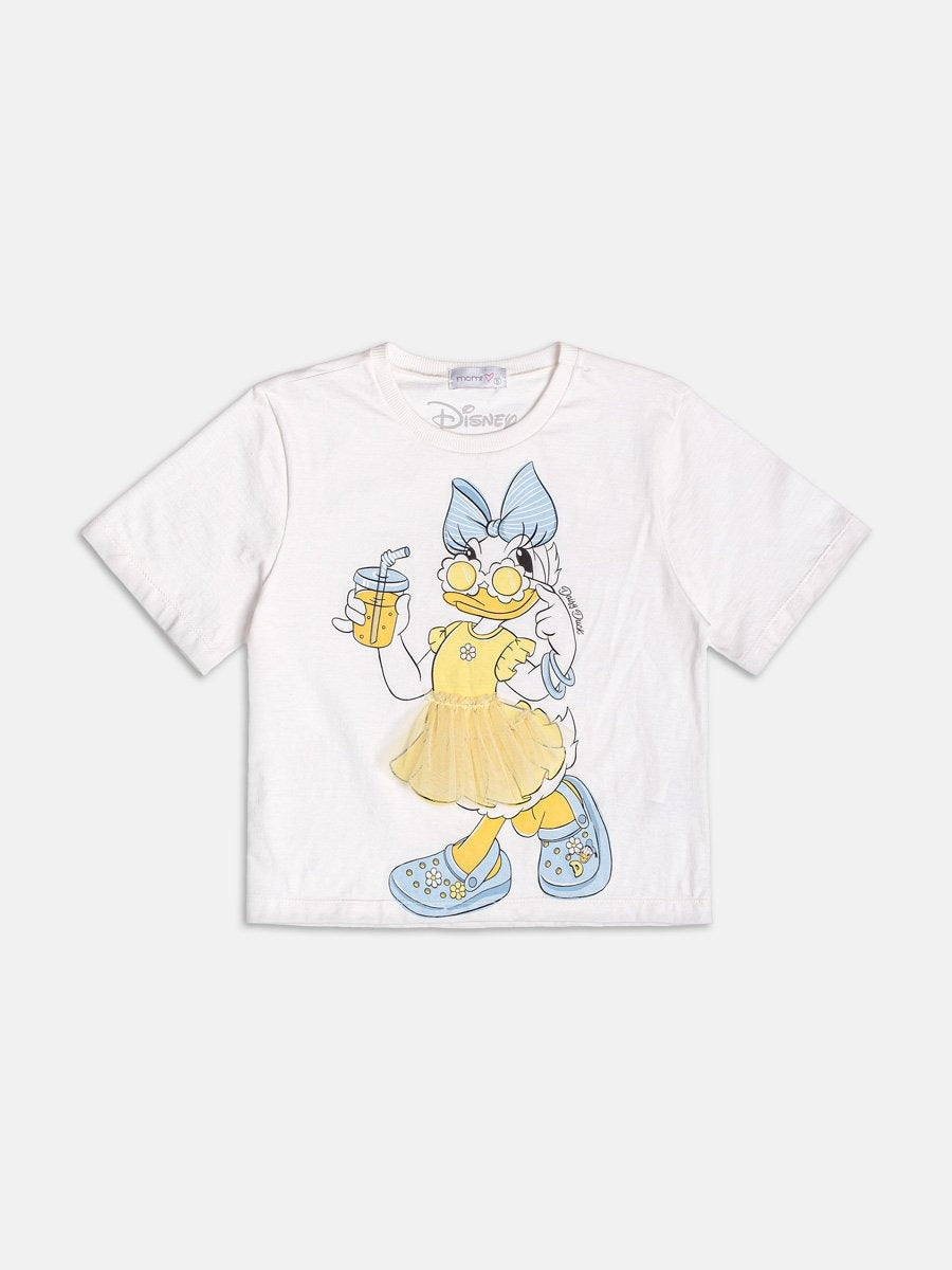 Blusa Infantil Momi Verão Branca com Detalhe emTule Daisy Duck Disney