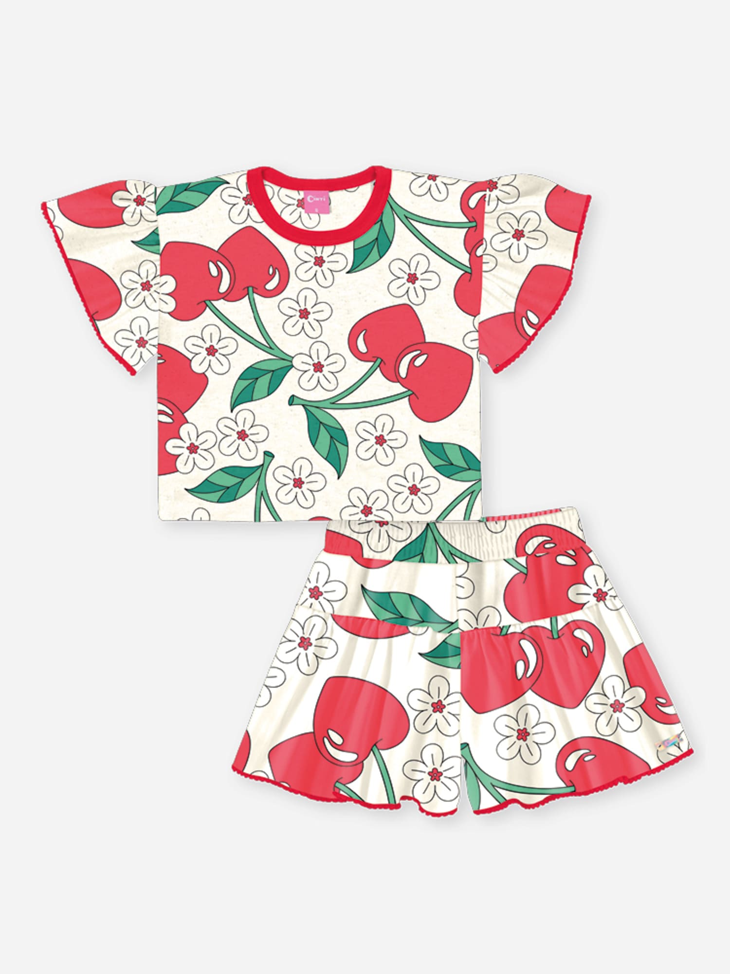 Conjunto Infantil Cinti Verão com Shorts e Blusa Off White Floral