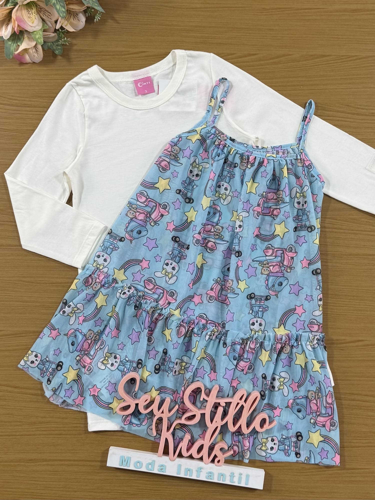 Vestido Infantil Cinti Inverno com Sobreposição Azul
