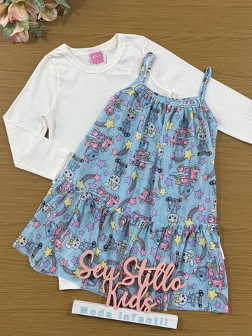 Vestido Infantil Cinti Inverno com Sobreposição Azul