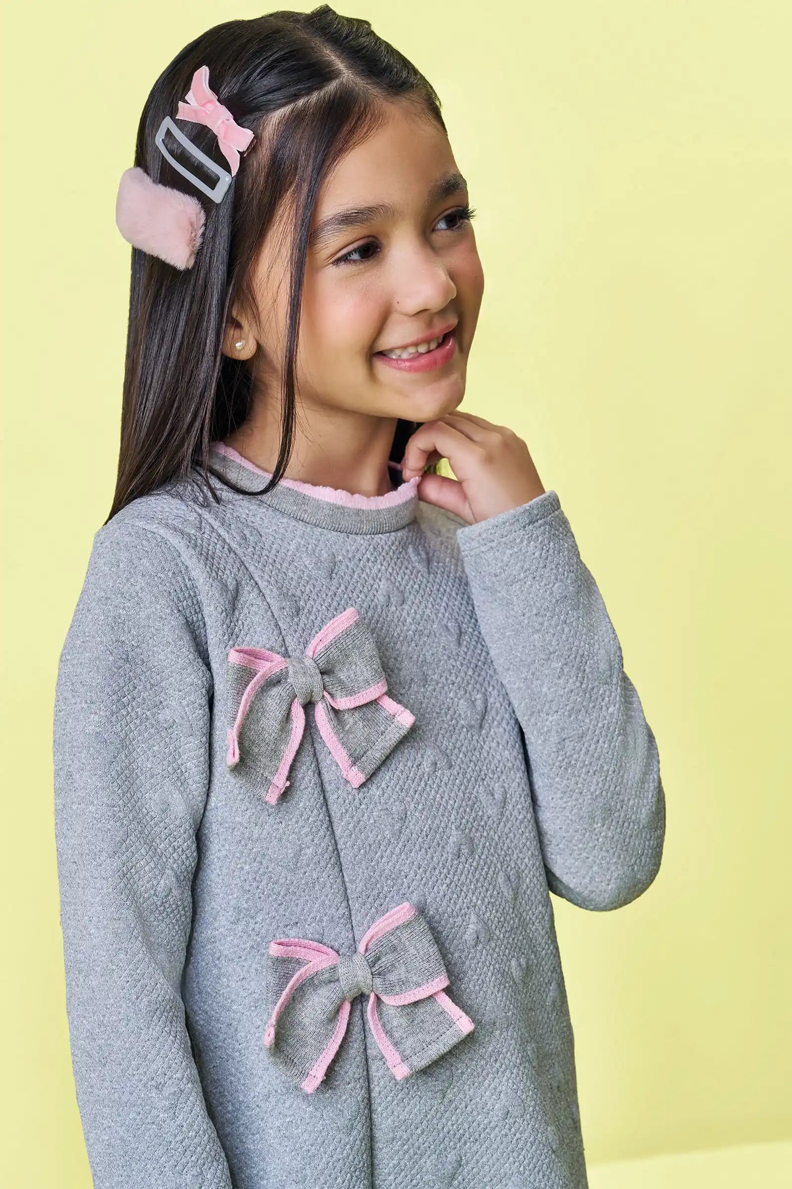 Vestido Infantil Kukiê Inverno Cinza com Lacinho