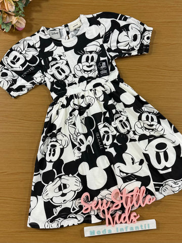 Vestido Infantil Animê Inverno Mickey Disney