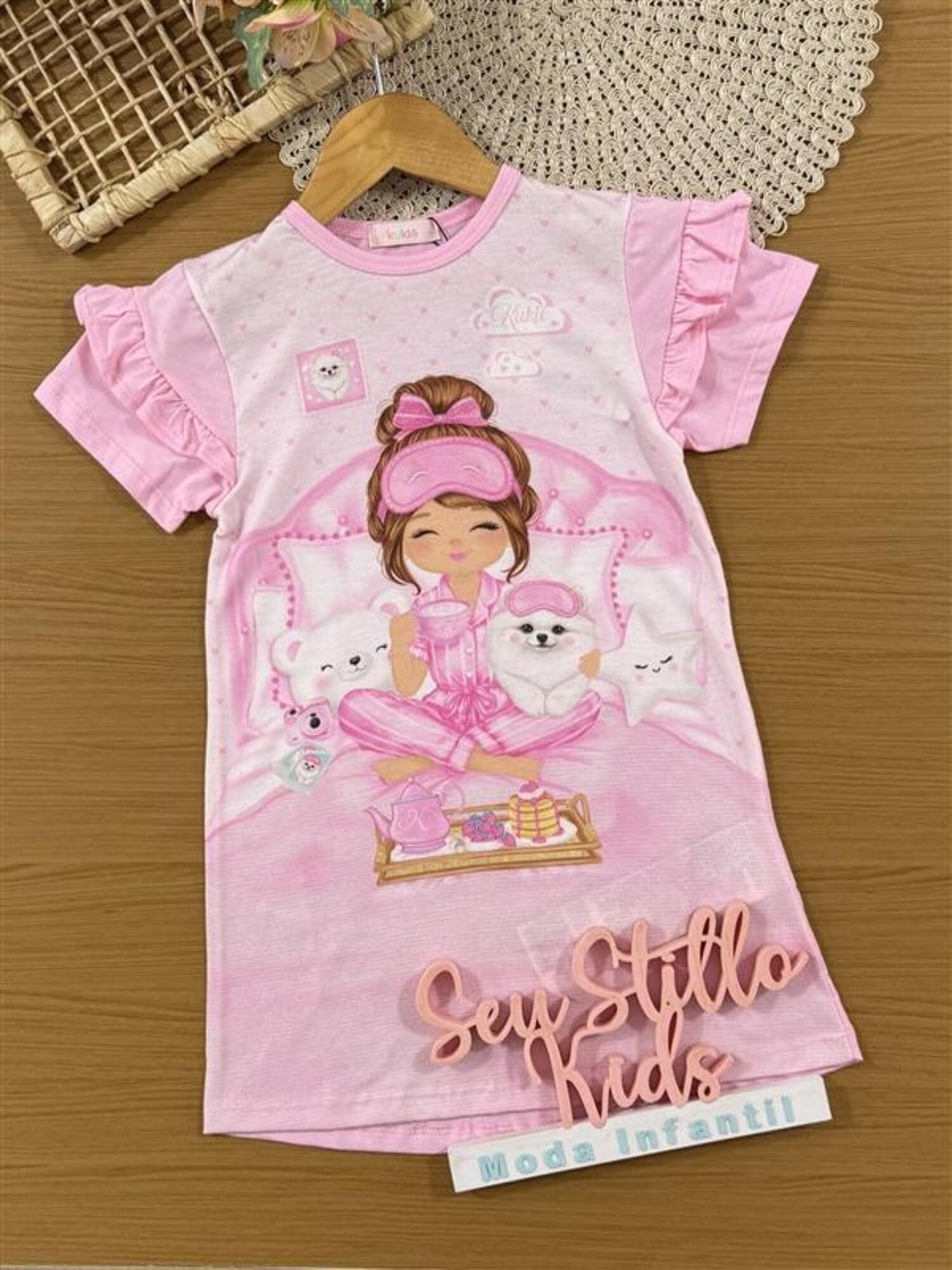 Camisola Infantil Kukiê Verão Rosa Menina Hora de Dormir
