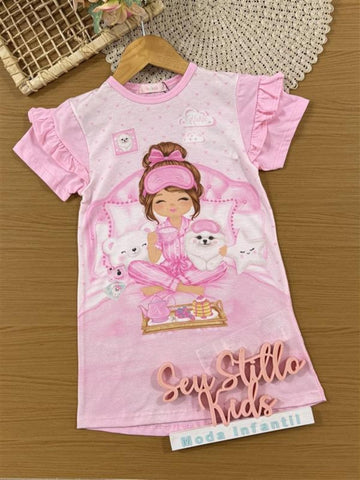 Camisola Infantil Kukiê Verão Rosa Menina Hora de Dormir
