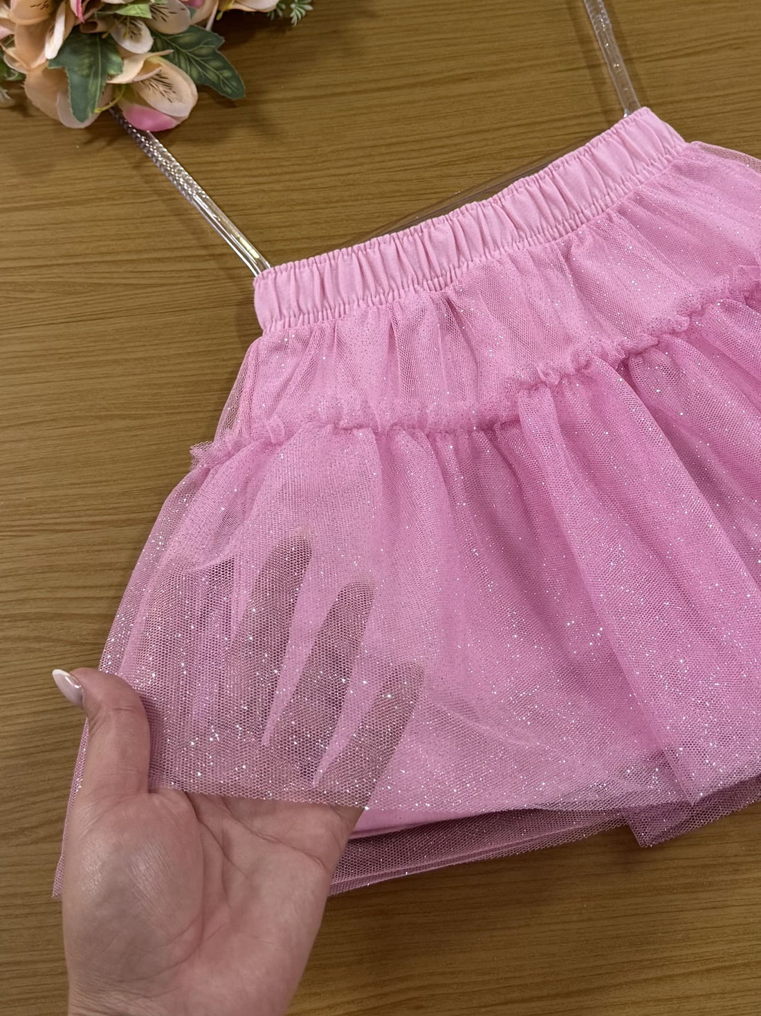 Saia Infantil Cinti Inverno Tule Rosa Glitter