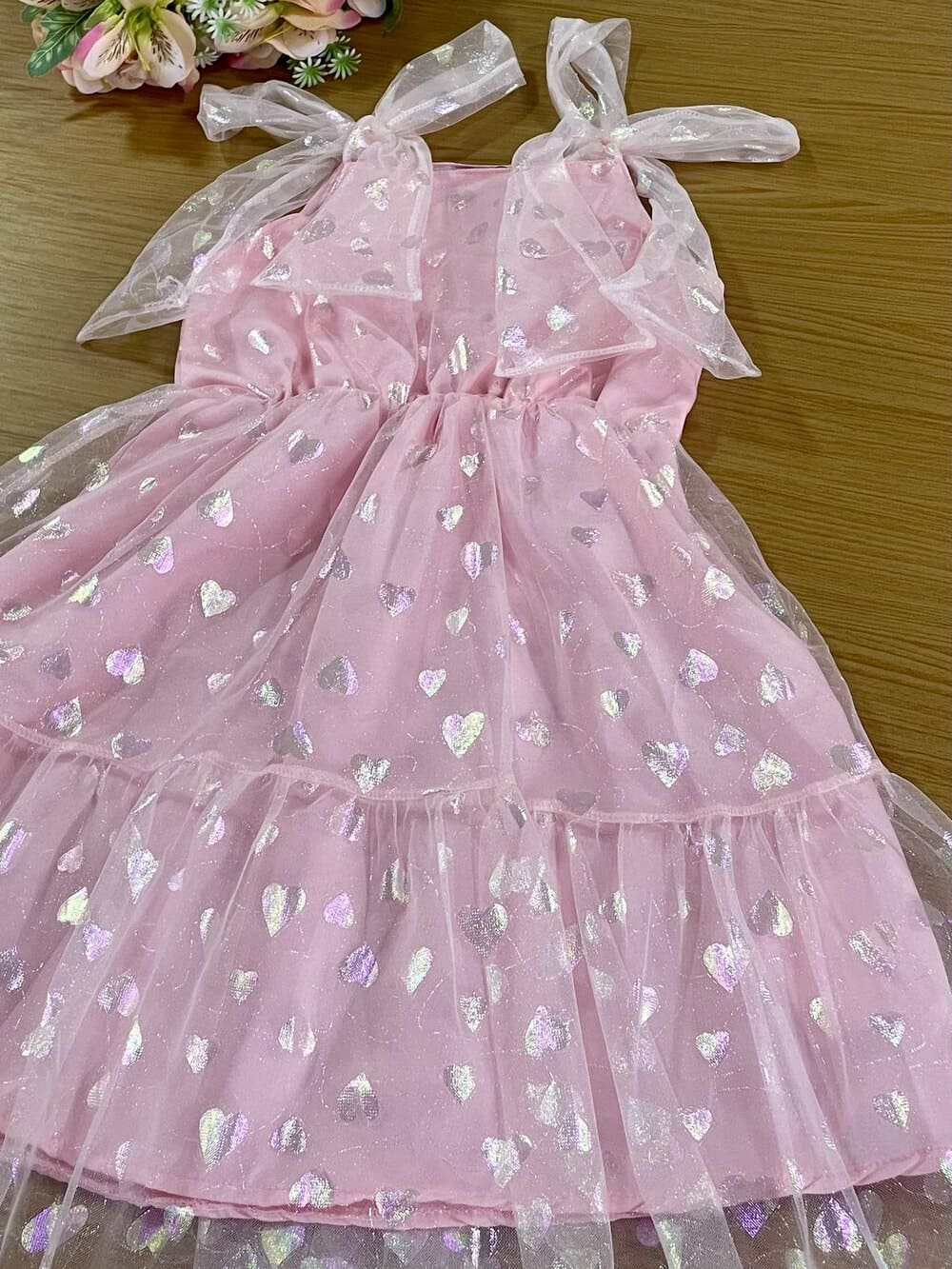 Vestido Infantil Kukie Verão Rosa Tule Coração
