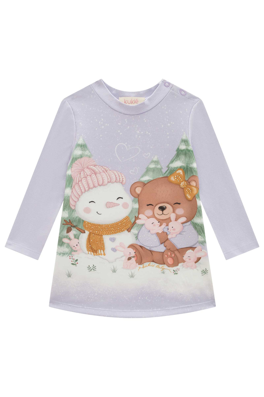 Vestido Infantil Kukie Baby Inverno Lilás Ursinho