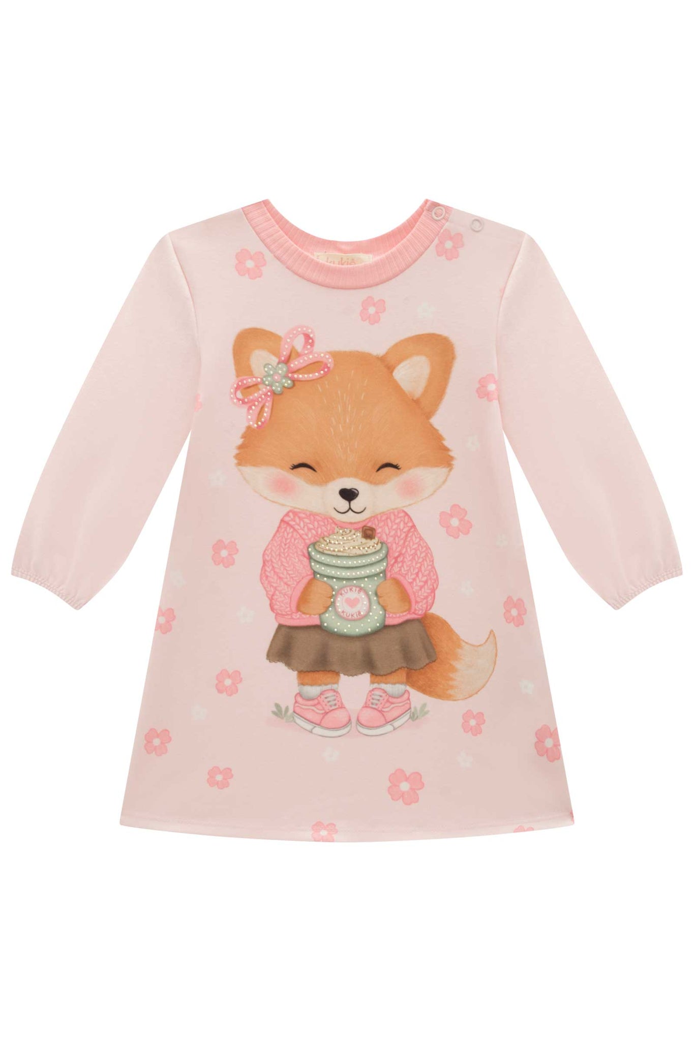 Vestido Infantil Kukie Baby Inverno Rosa Raposa