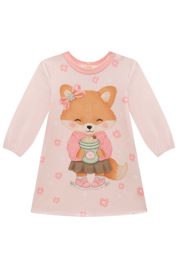 Vestido Infantil Kukie Baby Inverno Rosa Raposa