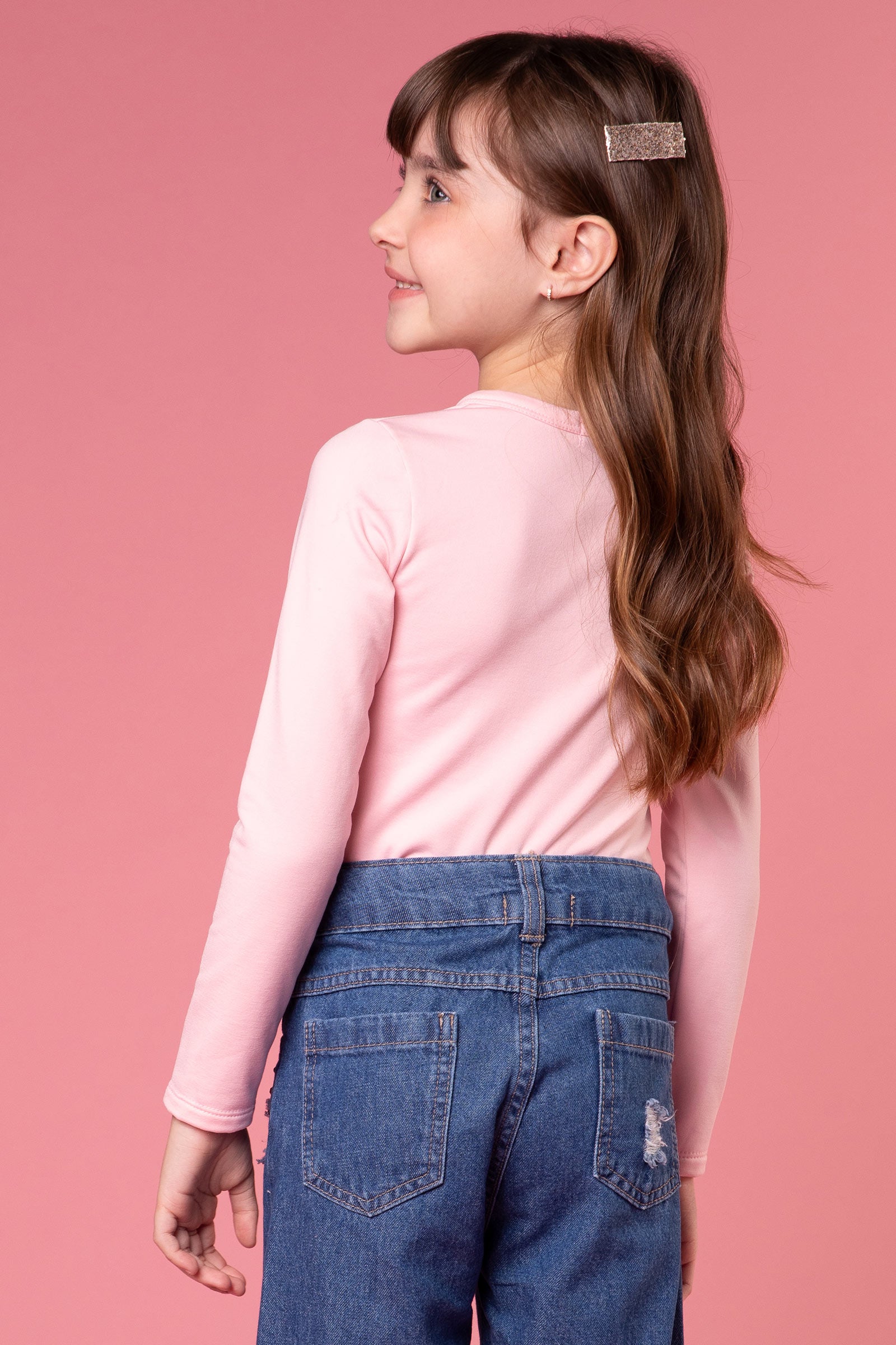 Blusa Infantil Kukie Inverno Manga Longa Térmica Rosa Básica