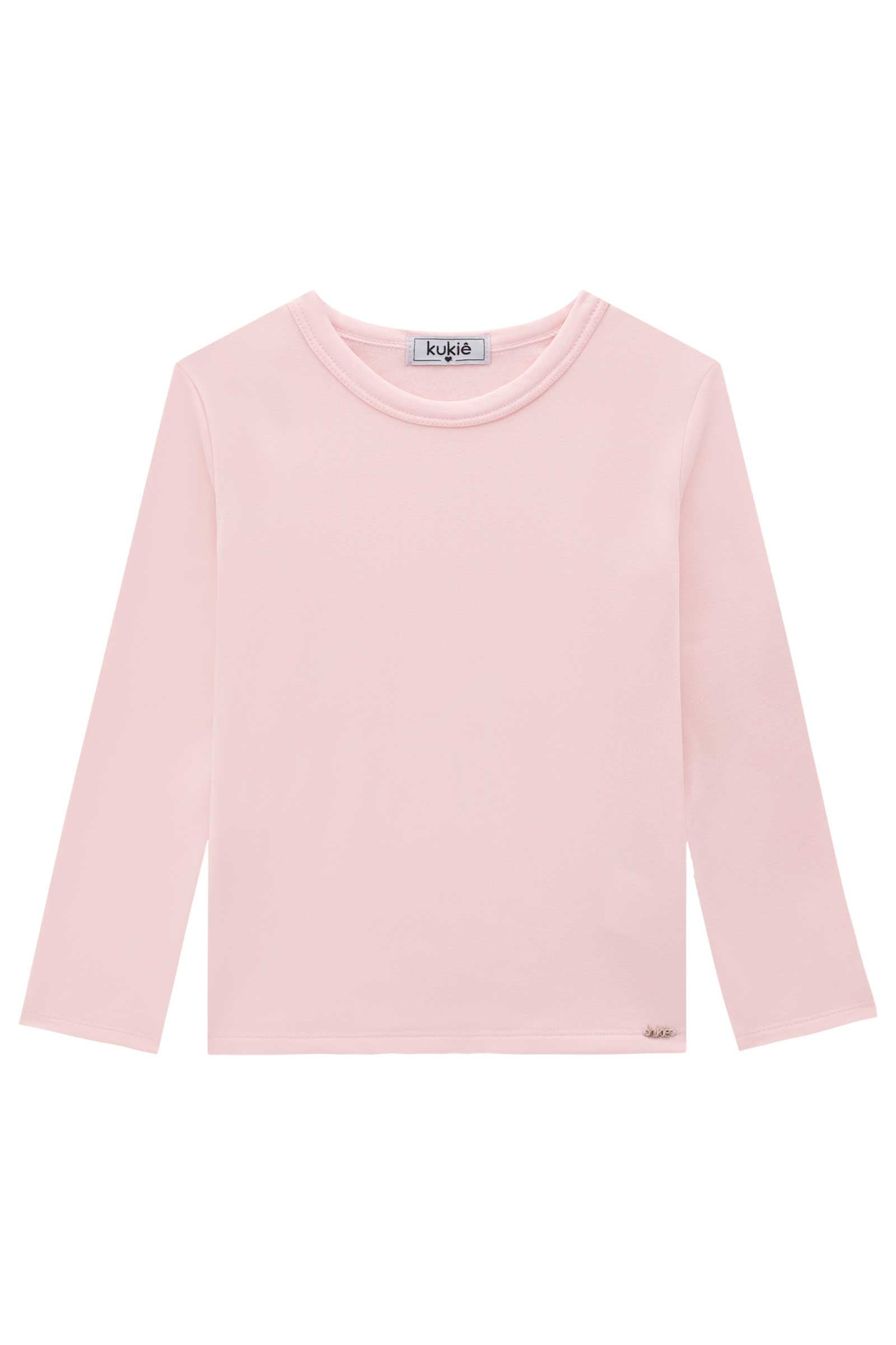 Blusa Infantil Kukie Inverno Manga Longa Térmica Rosa Básica