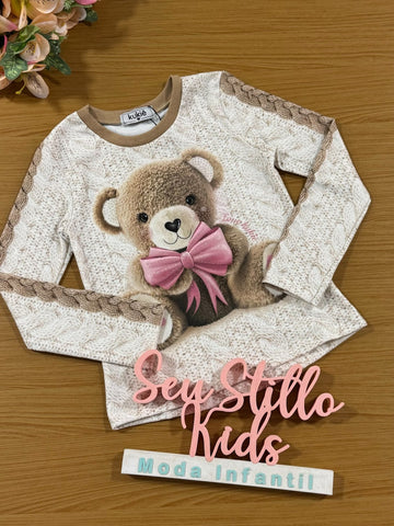 Blusa Infantil Kukie Inverno Manga Longa Ursinha