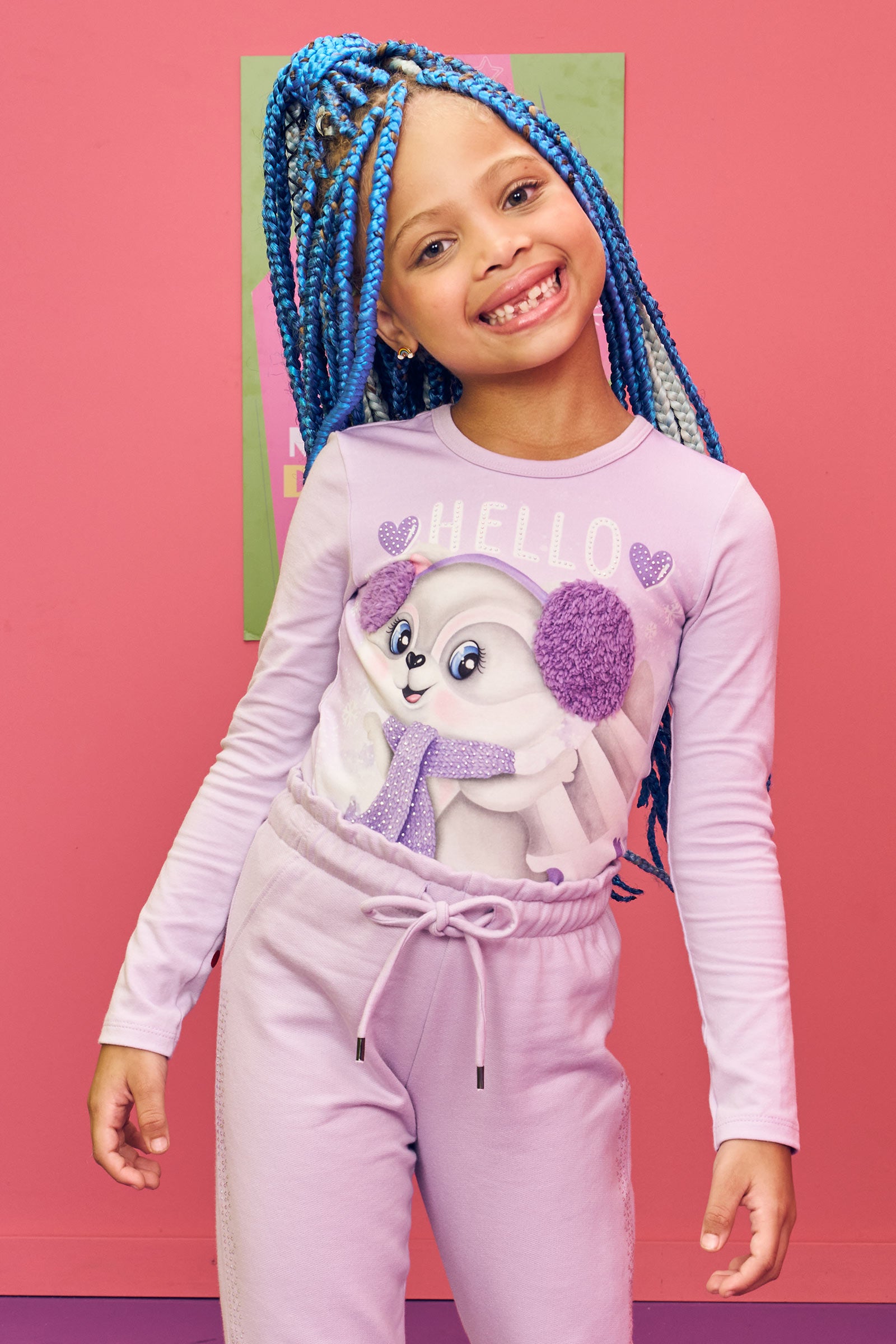 Blusa Infantil Kukie Inverno Manga Longa Lilás Guaxinim