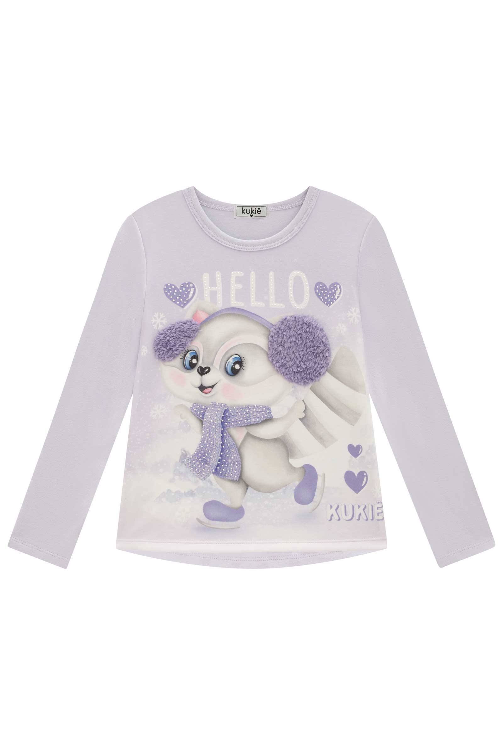 Blusa Infantil Kukie Inverno Manga Longa Lilás Guaxinim