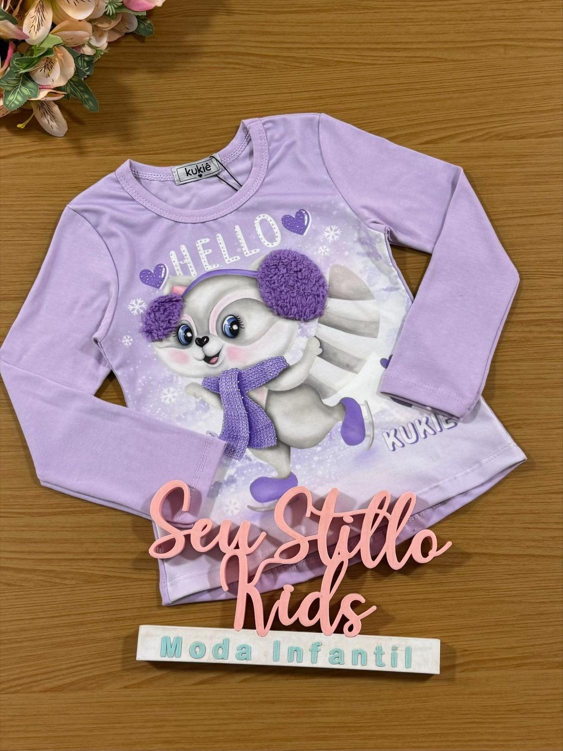 Blusa Infantil Kukie Inverno Manga Longa Lilás Guaxinim