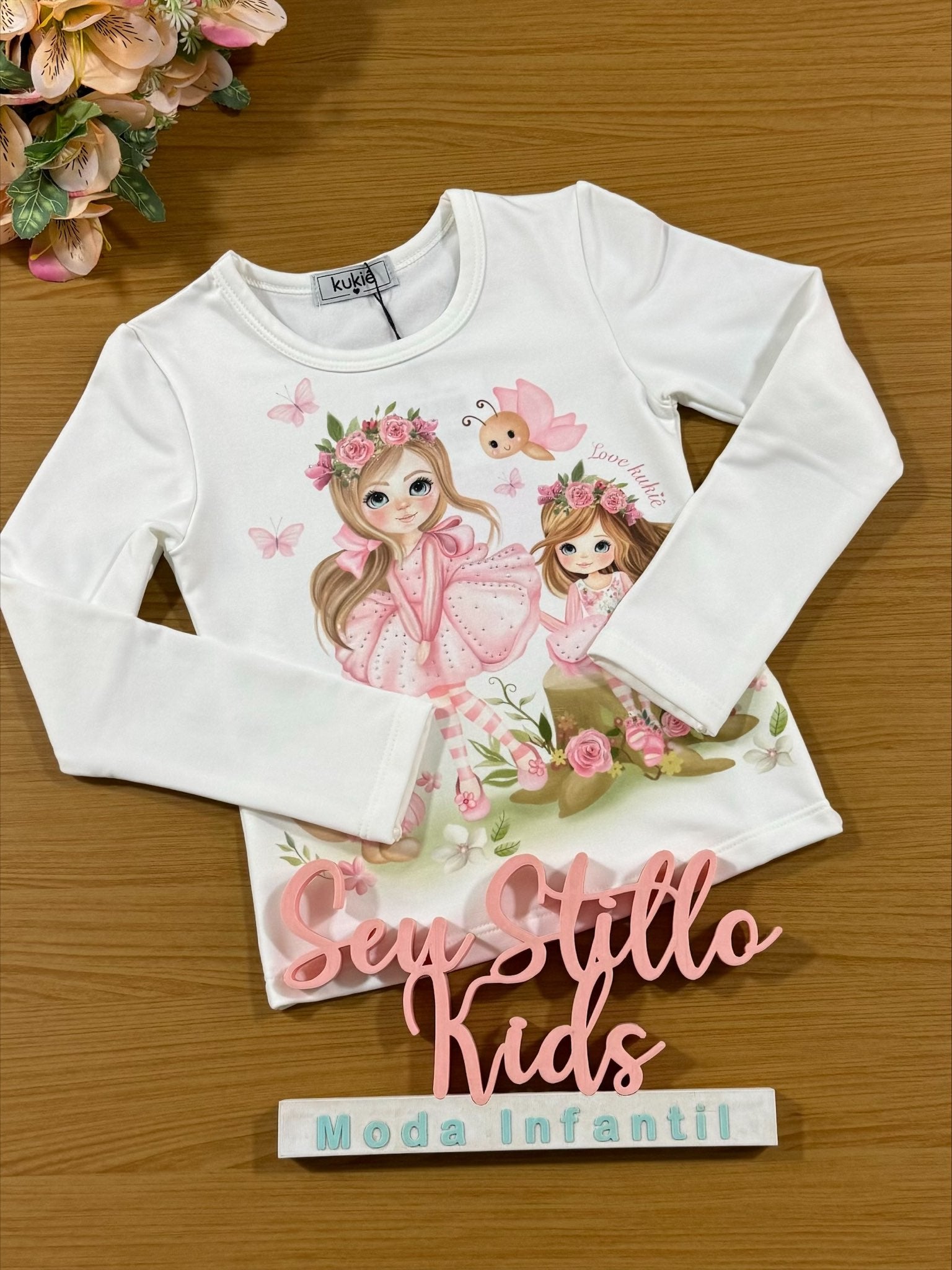 Blusa Infantil Kukie Inverno Manga Longa Branca Térmica Fadinha
