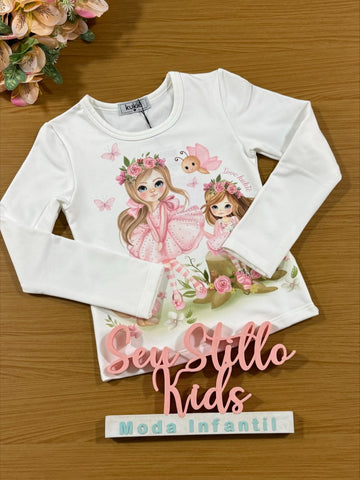 Blusa Infantil Kukie Inverno Manga Longa Branca Térmica Fadinha