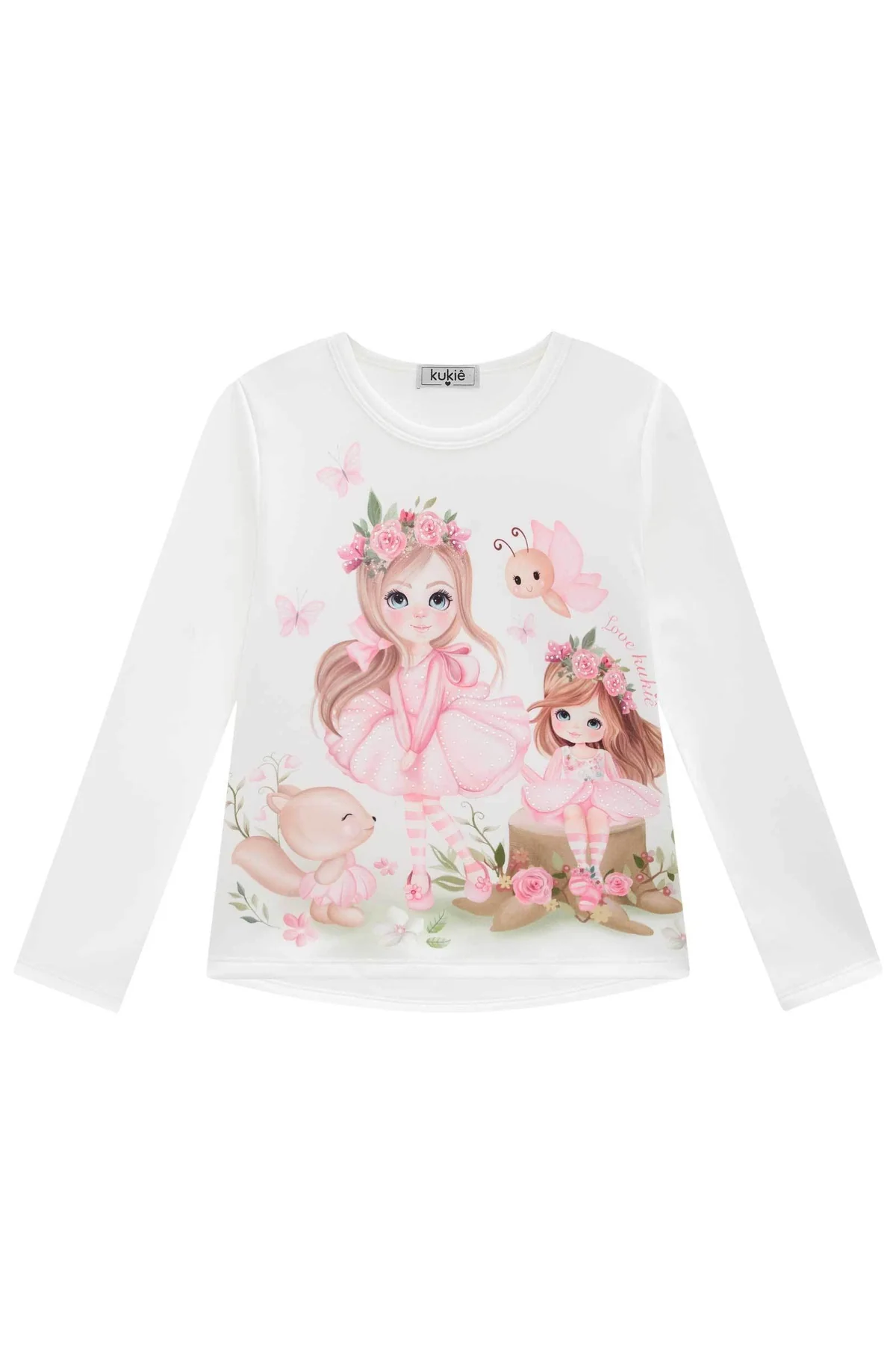 Blusa Infantil Kukie Inverno Manga Longa Branca Térmica Fadinha