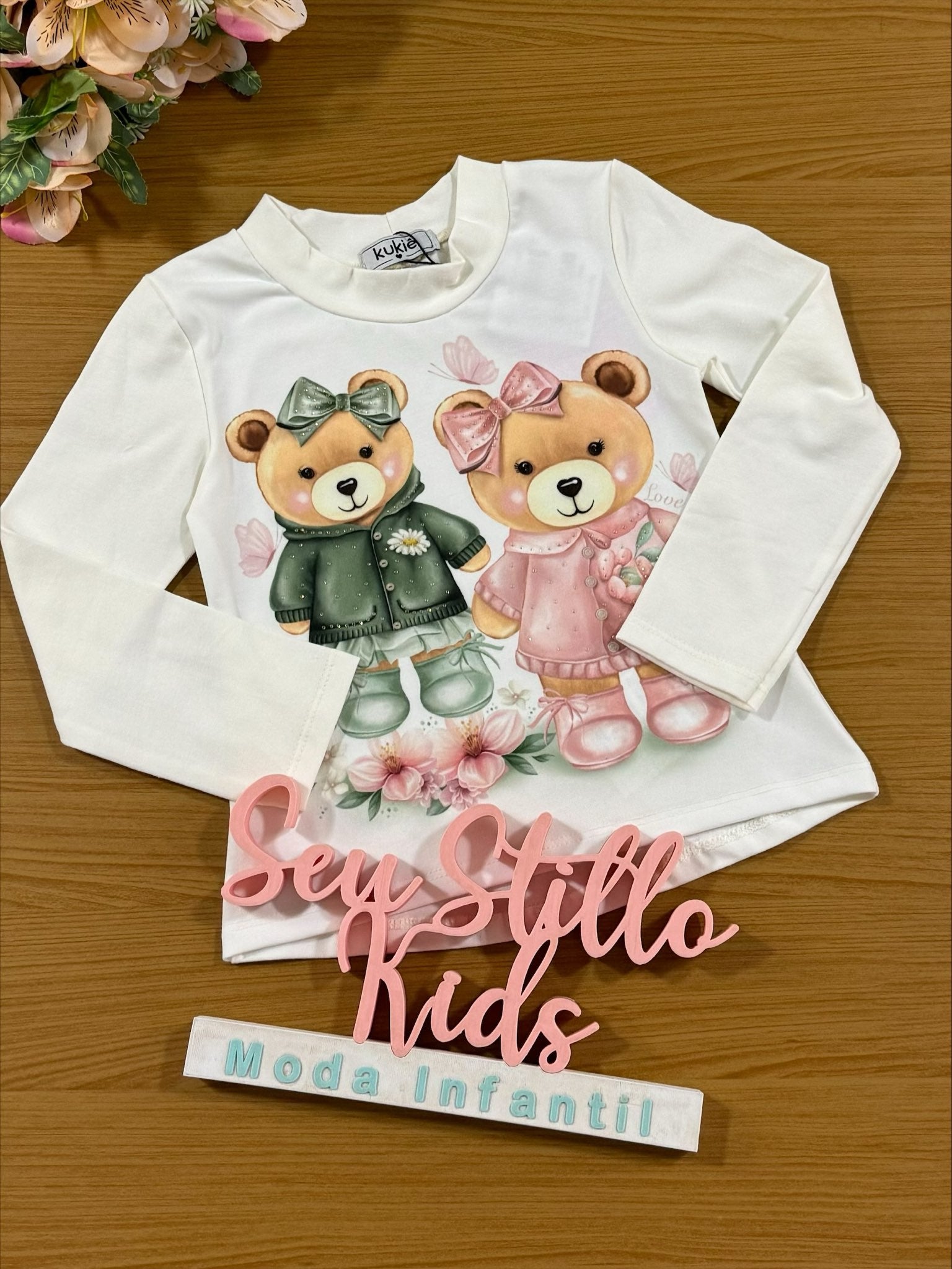 Blusa Infantil Kukie Inverno Manga Longa Ursinhas