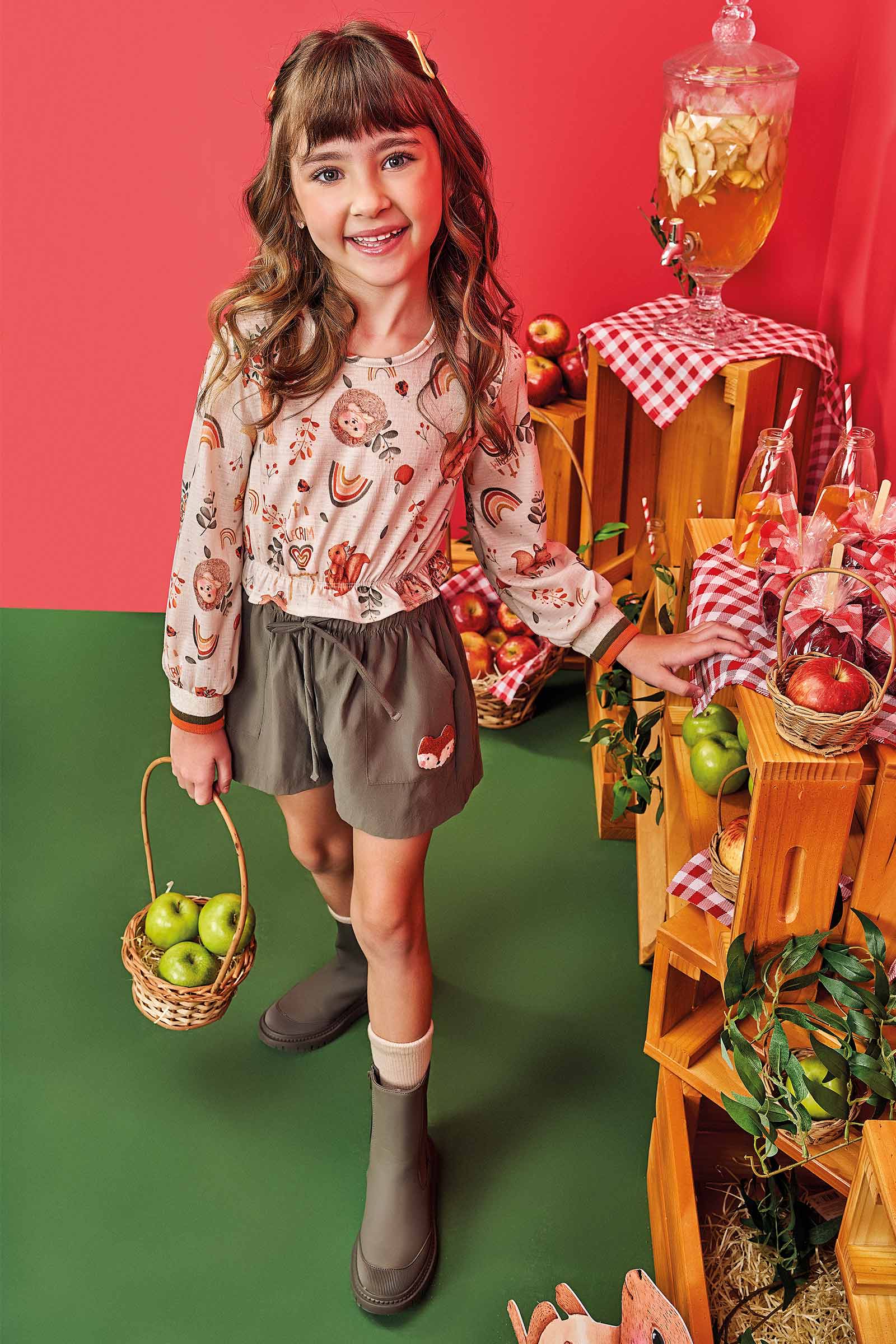 Conjunto Infantil Kukie Alecrim Inverno Shorts e Blusa Manga Longa Bichinhos