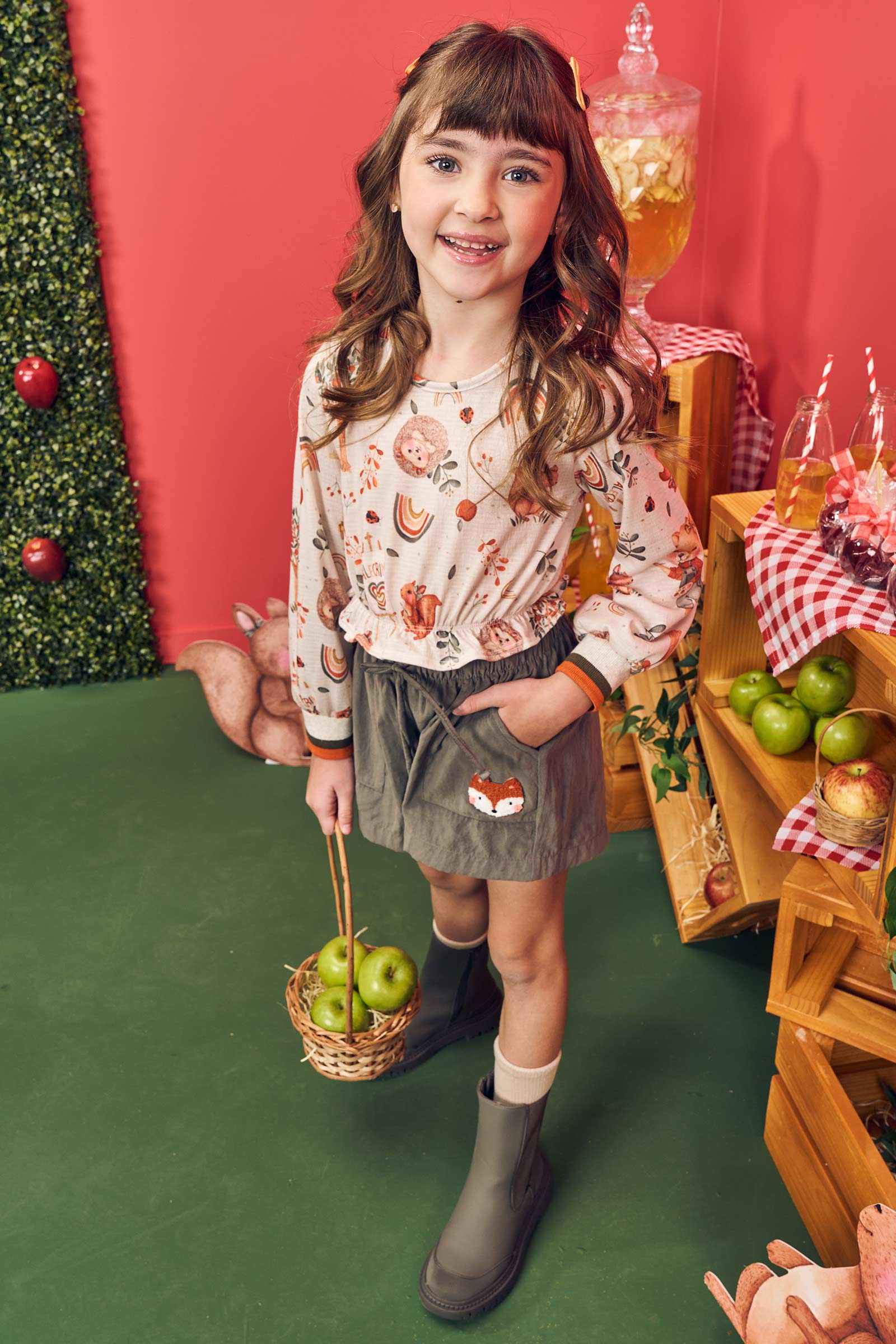 Conjunto Infantil Kukie Alecrim Inverno Shorts e Blusa Manga Longa Bichinhos