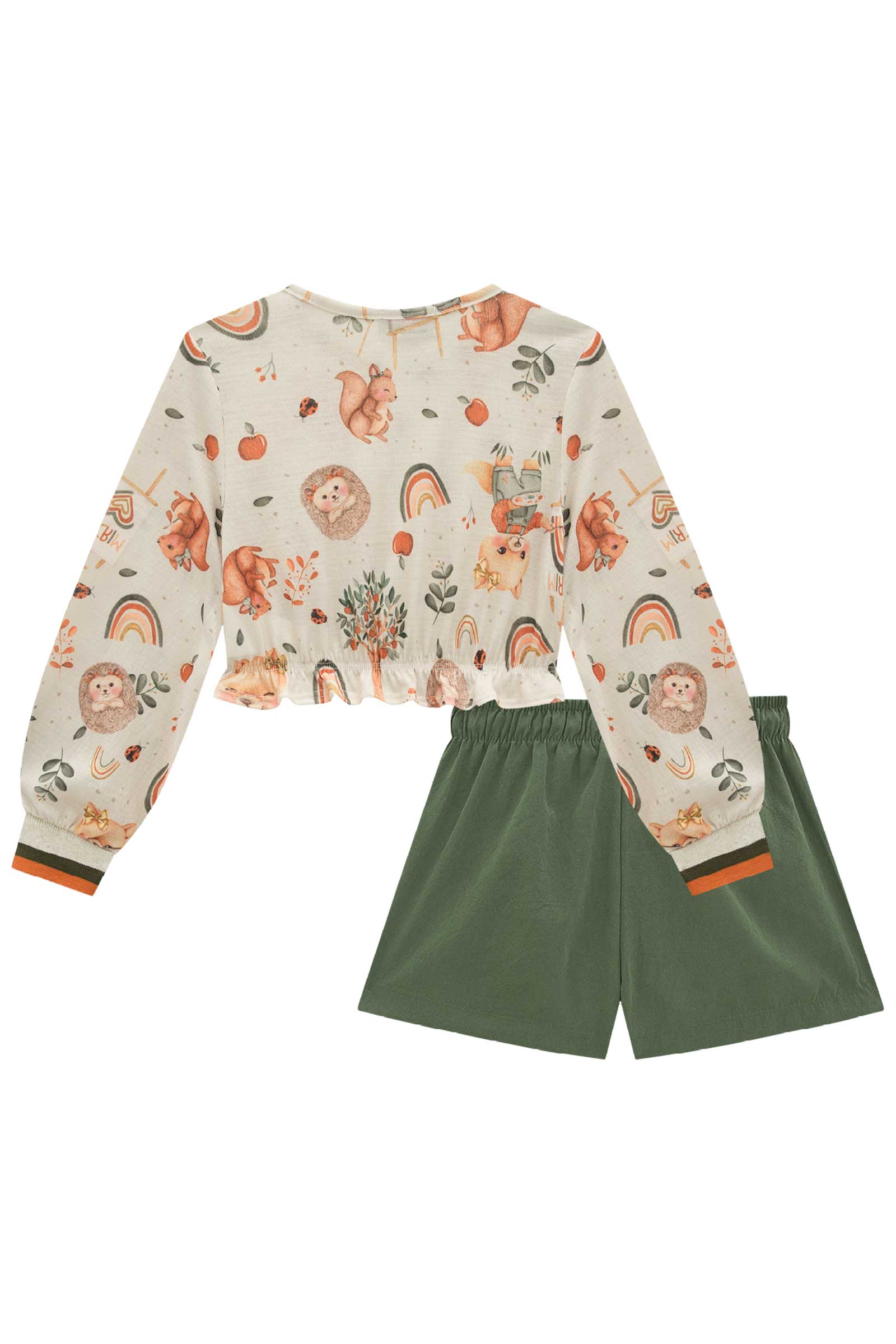 Conjunto Infantil Kukie Alecrim Inverno Shorts e Blusa Manga Longa Bichinhos