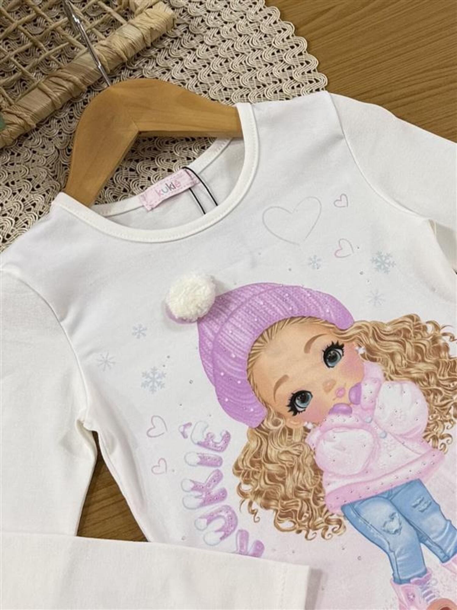 Blusa Infantil Kukiê Inverno Manga Longa Branca Menininha Esqui