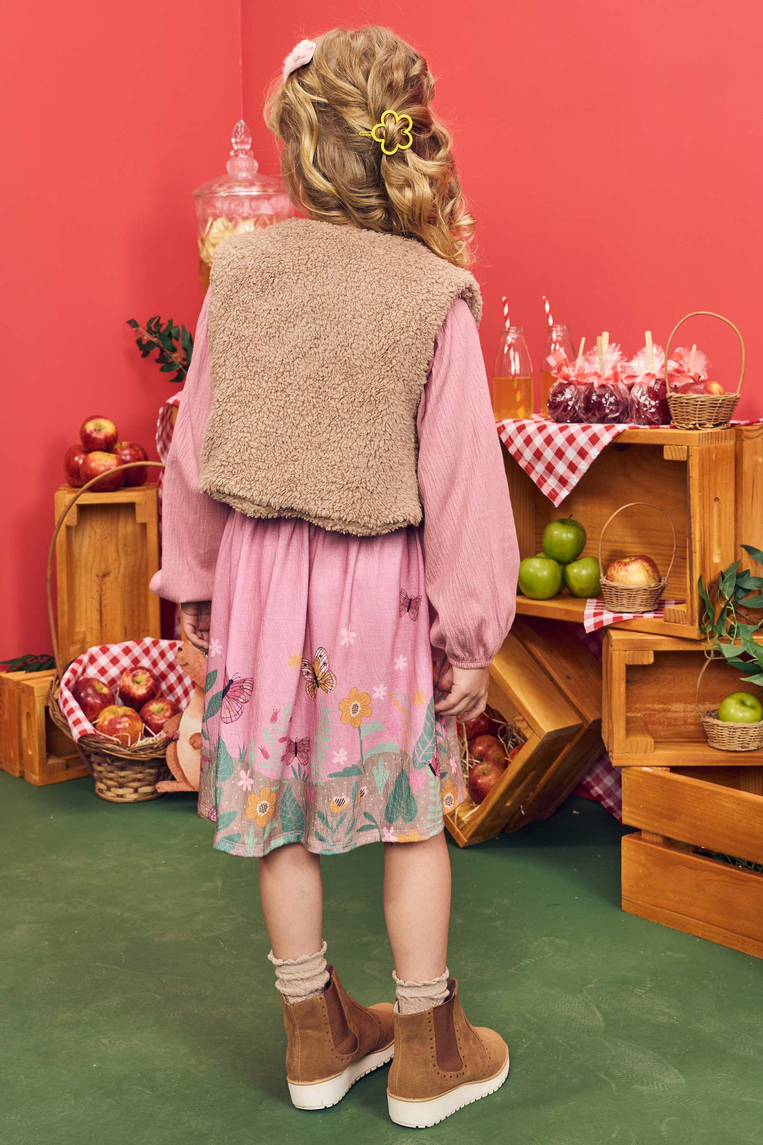 Vestido Infantil Kukie Alecrim Inverno Jardim com Colete