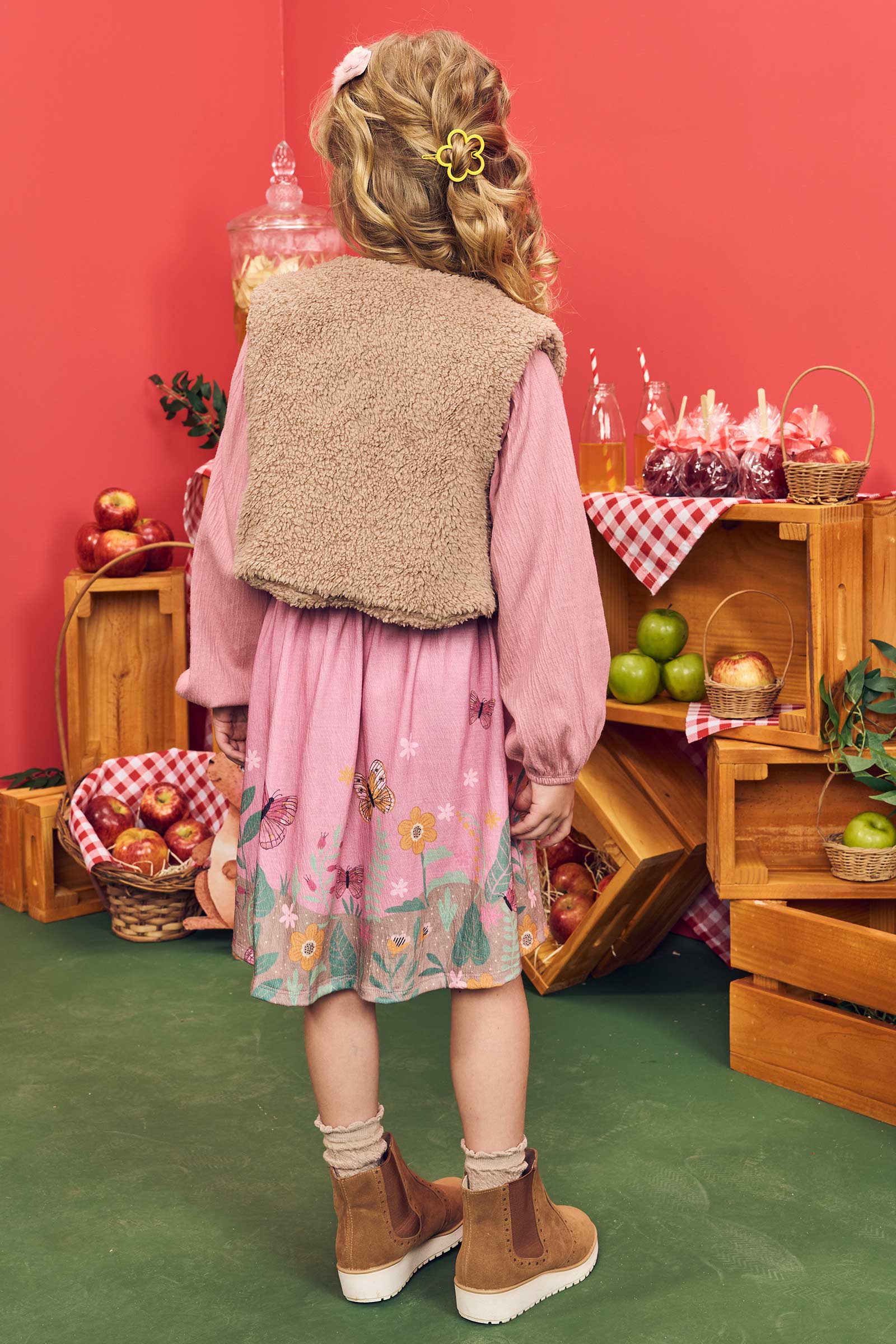 Vestido Infantil Kukie Alecrim Inverno Jardim com Colete