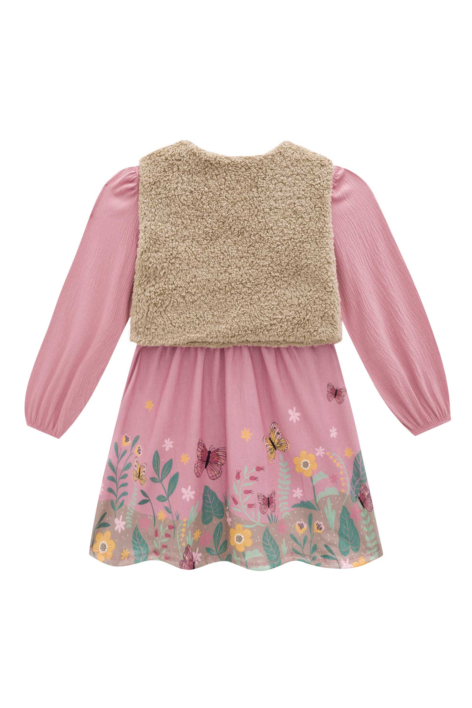 Vestido Infantil Kukie Alecrim Inverno Jardim com Colete