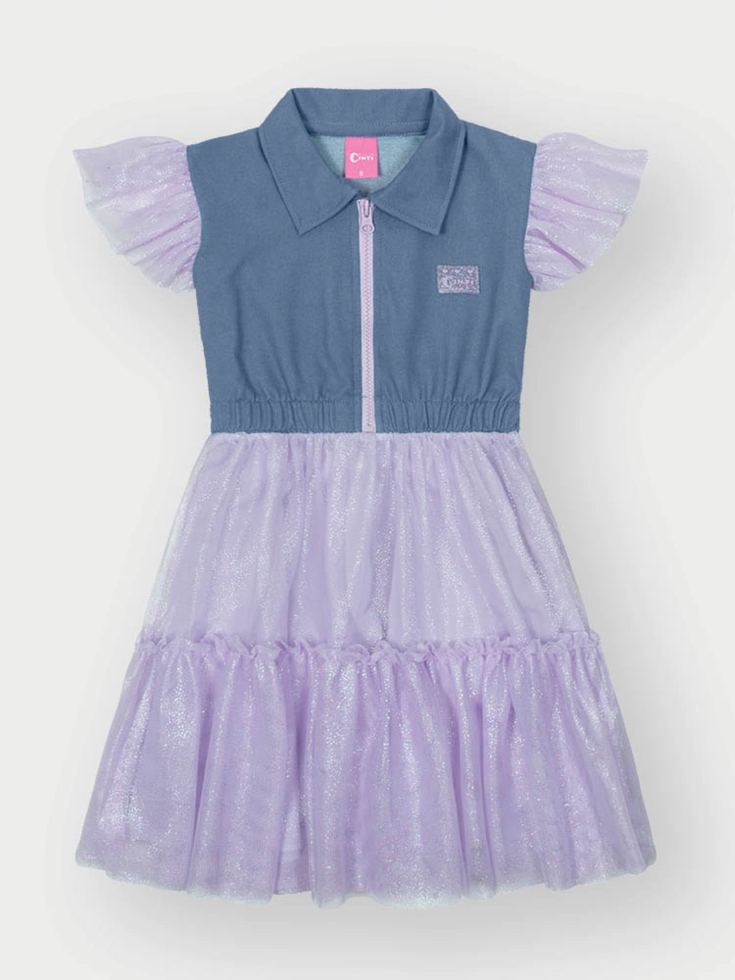 Vestido Infantil Cinti Verão Azul com Detalhes em Tule