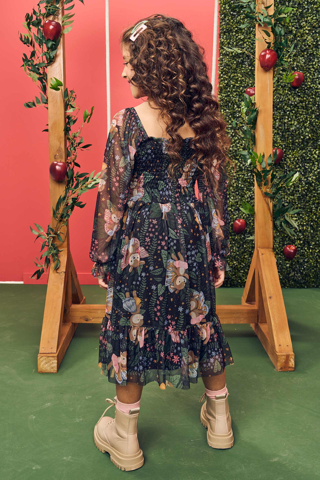 Vestido Infantil Kukie Alecrim Inverno com Tule Cervo
