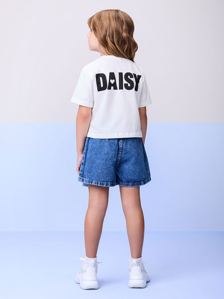 Blusa Infantil Momi Verão Branca Daisy Corações Disney