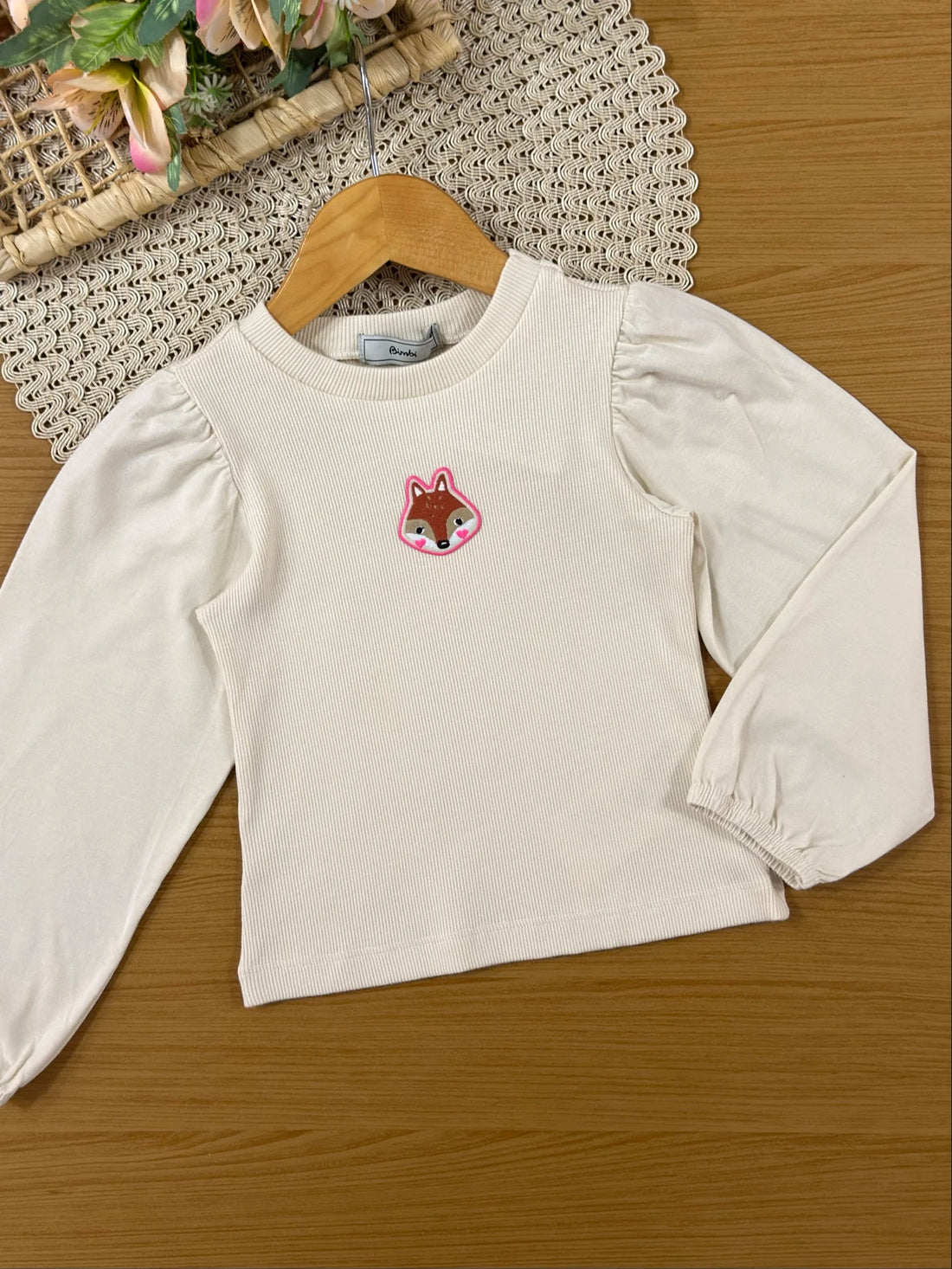 Conjunto Infantil Bimbi Inverno com Shorts Saia e Blusa Manga Longa Bege Raposinha
