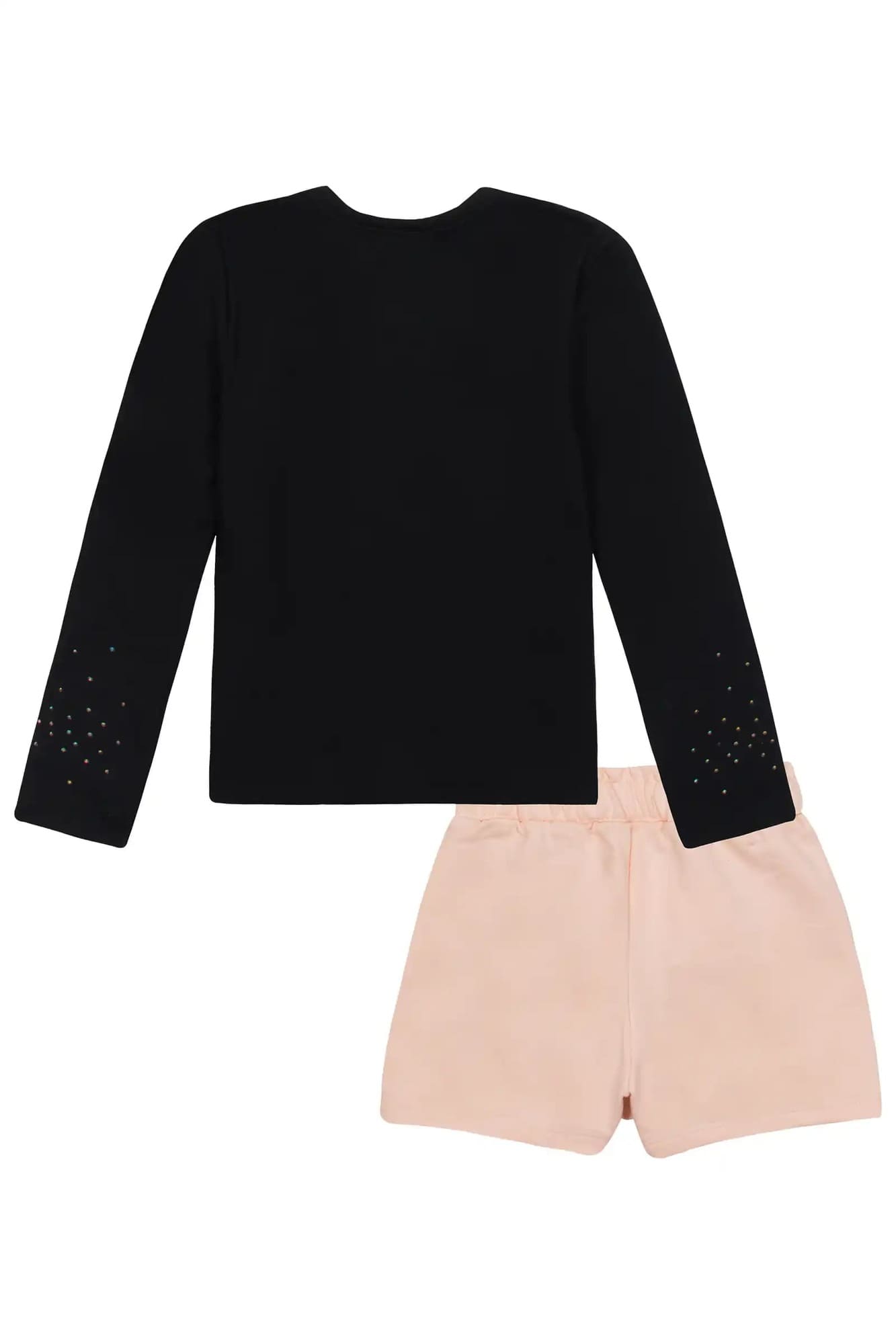 Conjunto Infantil Kukiê Inverno com Shorts Saia Rosa e Blusa Manga Longa Preta Love